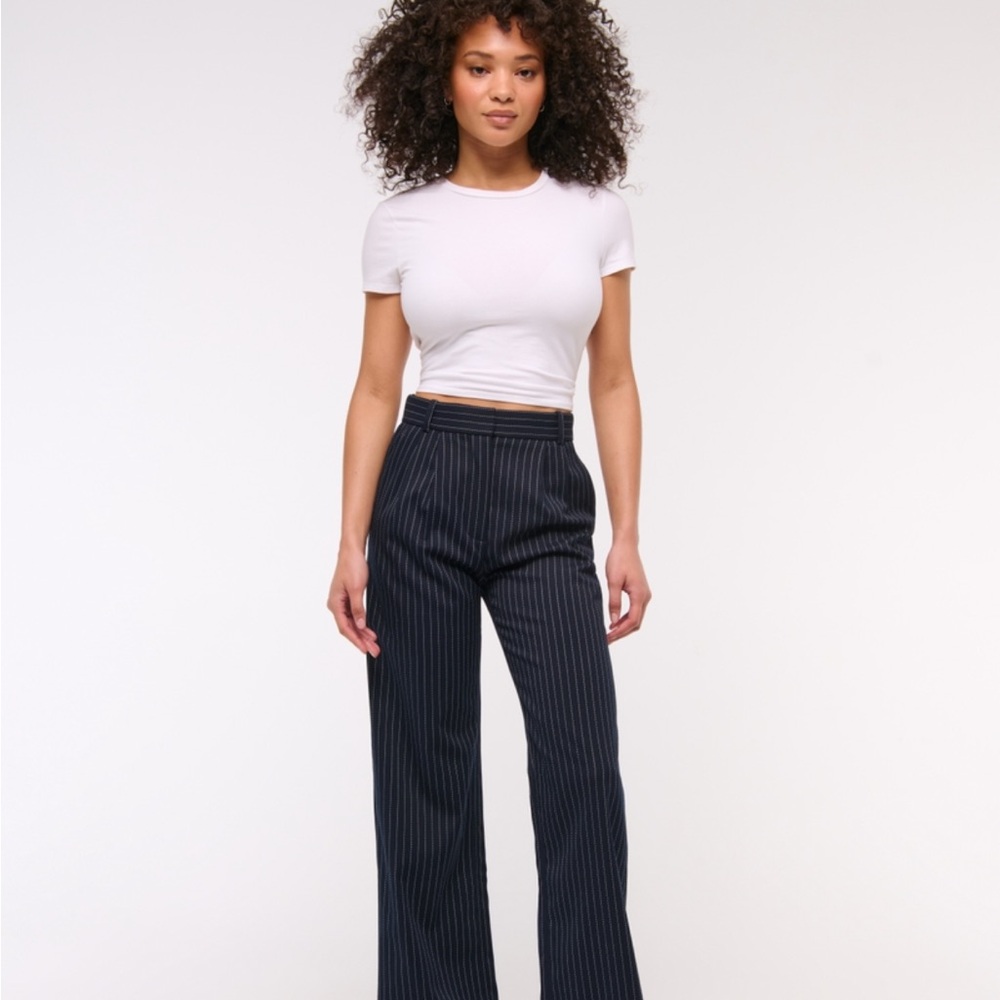 Abercrombie & Fitch Navy Pinstripe Wide Leg Pants Curve Love
